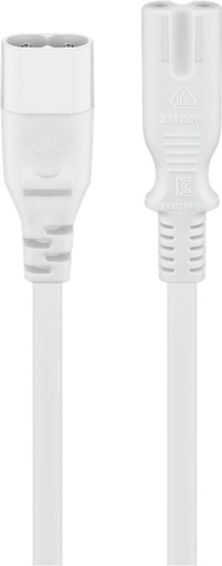 [H31080] Strømkabel - IEC60320 C7 til IEC60320 C8, Hvid (2m)