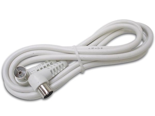 [H11173] Antennekabel - 90° COAX han/hun, 3C-2V CCS, Hvid (2,5m)