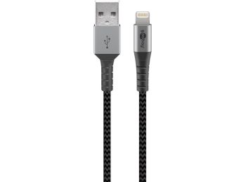 [H58393] USB 2.0 tekstilkabel - USB A han til Lightning han, Grå (1m)