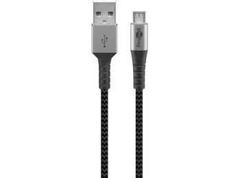 [H58397] USB tekstilkabel - USB-A han til Micro USB han, Grå (2m)