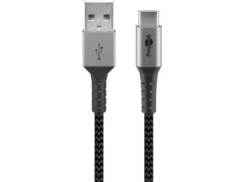 [H58400] USB tekstilkabel - A han til USB-C han, Grå (2m)