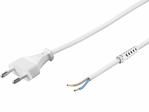 [H25412] Strømkabel - Euro han til løs ende m. aflastn., Hvid (1,5m)