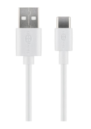[H23130] USB 2.0 kabel - A han til USB-C han, 3A, Hvid (1m)