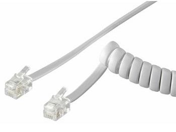 [H25061] Telefon spiralledning CCA - 2 x RJ10 (4P4C) han, Hvid (4m)