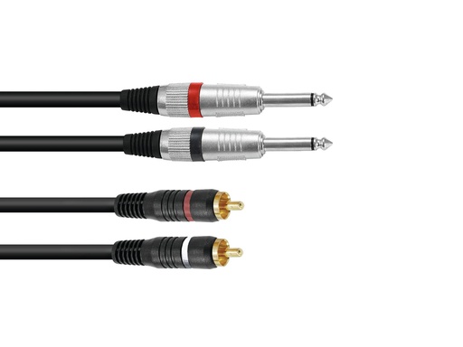 [H58571] Audiokabel - 2 x 6,35mm mono JACK han > 2 x RCA han (1m)
