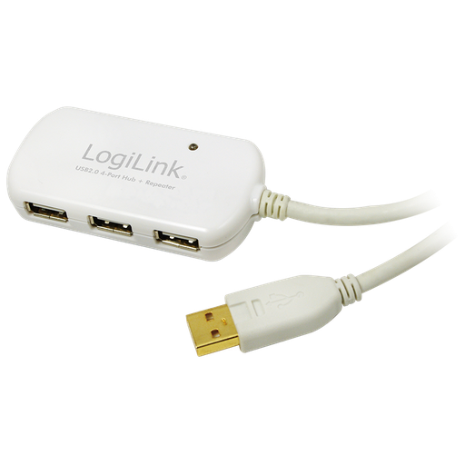 [H49478] USB 2.0 Repeaterkabel m. 4-port HUB - Hvid (12m)