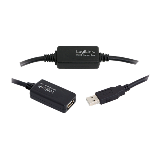 [H49494] USB 2.0 repeaterkabel - A han til A hun, Sort (15m)