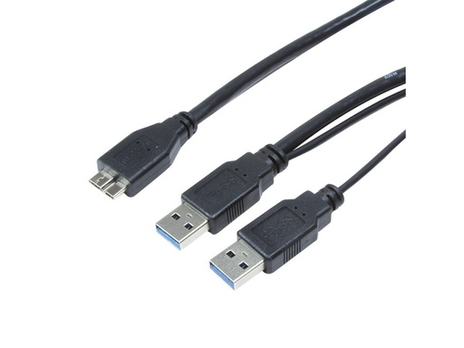 [H49122] USB 3.0 dual power kabel - 2 x A han til Micro B han (1m)