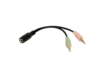 [H24418] Headset til PC adapter - 4pol JACK hun > 2 x st. JACK han