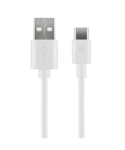 [H57130] USB 2.0 kabel - A han til USB-C han, 3A, Hvid (0,5m)