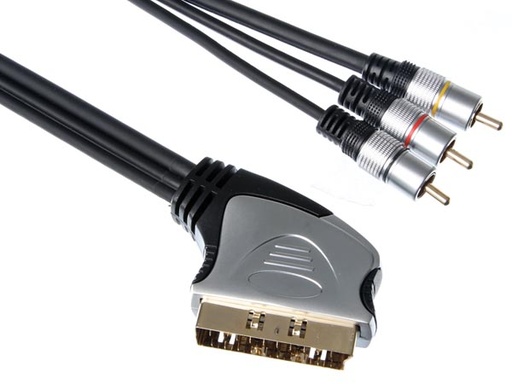 [H38772] SCART kabel - SCART han til 3 x RCA(Phono) han (1,5m)