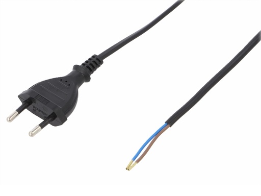[H62680] Strømkabel - Euro han til løs ende, Sort (2m)