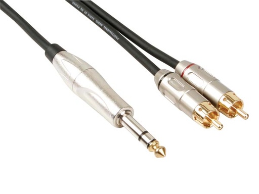 [H11442] HQ lydkabel - 2 x RCA han til 6,35mm stereo JACK han (6m)