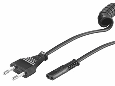 [H30219] Strømkabel - Euro han til C1 (Shaver) hun, Spiral (2m)