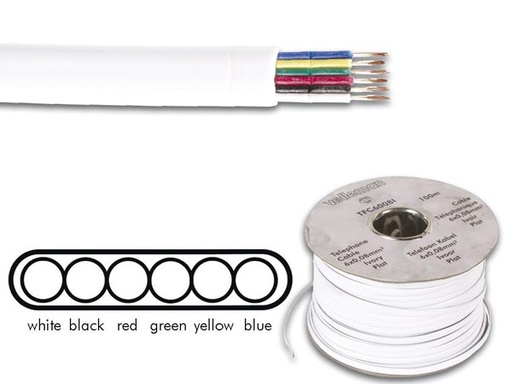 [H11678] Telefonledning - 6 x 0,08mm² FK6 CU trådet, Hvid (metervare)