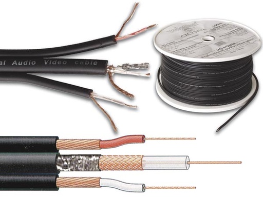 [H11188] COAX kombikabel - Mini RG59 + 2 x audio, Sort (metervare)