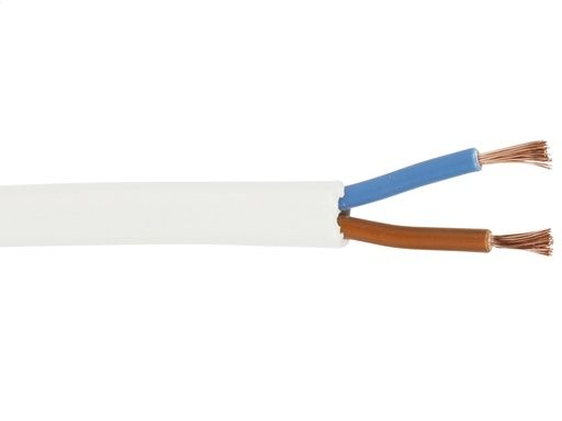 [H11569] Plastkappeledning - 2x0,75mm² PKLF flad, Hvid (metervare)