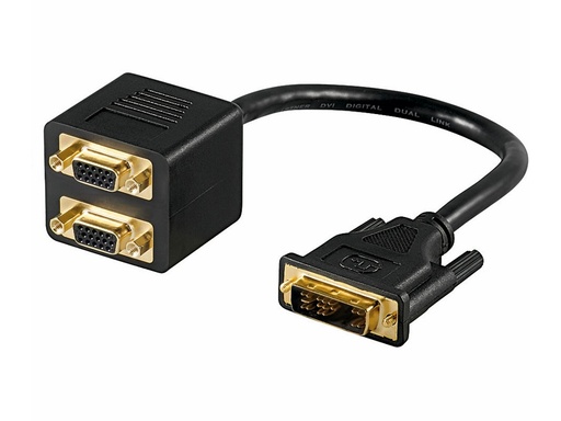 [H25207] Y-splitter DVI-I (12+5) han til 2 x SVGA(SUBD15) hun (0,2m)
