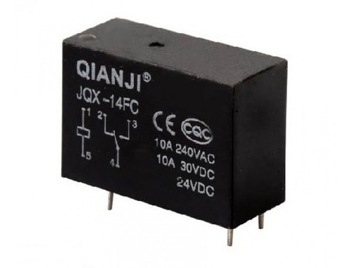[H24978] Vertikalt relæ - 24VDC / 10A, 1 x skifte, SPDT (JQX-14FC)