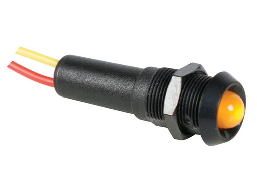 [H19140] LED panel kontrollampe - 12V, sort hus, GUL