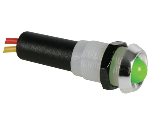 [H19143] 12V LED kontrollampe - Grøn, krom hus