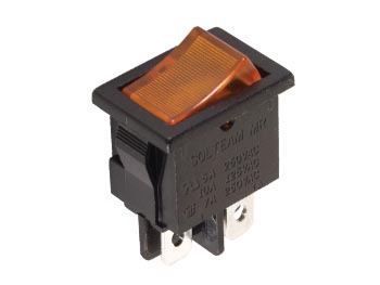 [H12663] Vippekontakt - 2P OFF-ON, spadeterm. 5A-250V, ORANGE lys