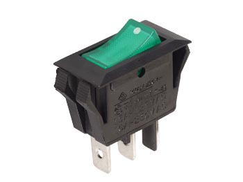 [H12678] Vippekontakt - 1P OFF-ON 10A 250V, Grøn lys (28,6x14mm)