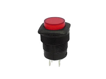 [H12497] Trykkontakt - 1pol OFF-ON m. Rød LED, 1A/250V (Ø16mm)