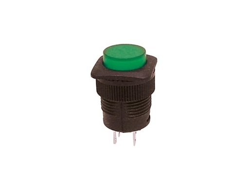 [H12499] Trykkontakt - 1pol OFF-ON m. Grøn LED, 1A/250V (Ø16mm)