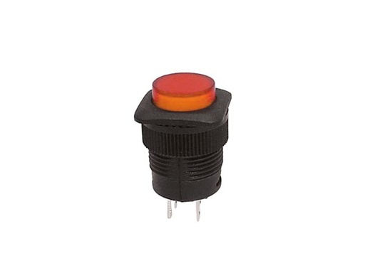 [H12501] Trykkontakt - 1pol OFF-(ON) m. Orange LED, 1A/250V (Ø16mm)