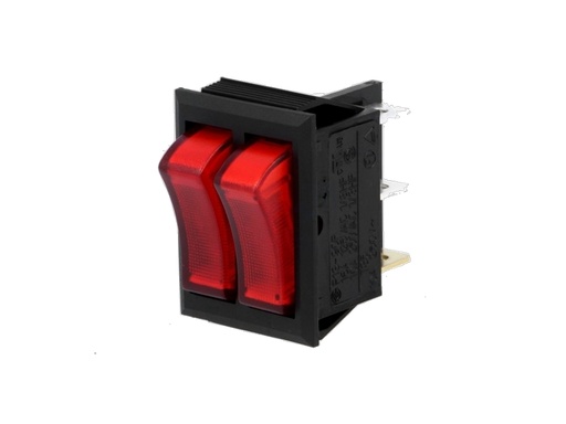 [H12289] Vippekontakt - 2 x OFF-ON, 10A-250V, Rød lys