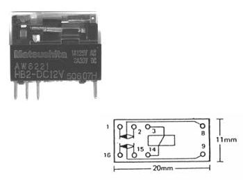 [H15226] HB2 Vertikalt relæ - 24VDC / 1A, 2 x skifte (DPDT)