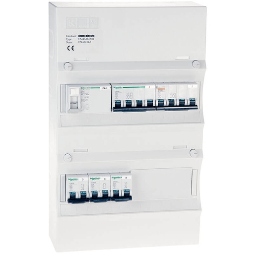 [4216021390] Færdigmonteret gruppetavle - HPFI - 3x13A 1P+N - 1x13A & 1x16A 3P+N - Hvid