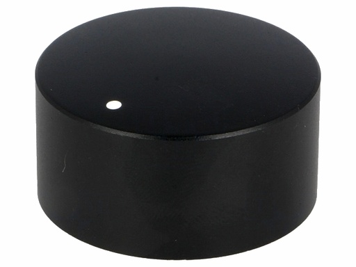 [H42030] Drejeknap, Sort alu. - Ø35x19mm, Hvid prik, 6mm rillet aksel