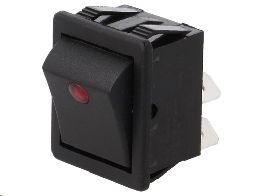 [H35608] Vippekontakt - 250V/16A, OFF-ON, Sort m. rød lys prik (DPST)