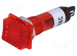 [H32355] Panel kontrollampe - 230V, Kvadrat, Ø11mm, Rød