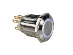 [H31486] ProSwitch - Stålkontakt, 1P ON-(ON) Ø19mm, HVID ring (IP65)