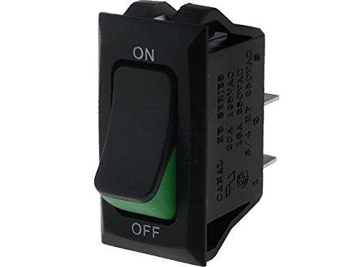 [H54474] Vippekontakt - 1P OFF-ON, 16A 250V, Sort/grøn (28,6x13,8mm)