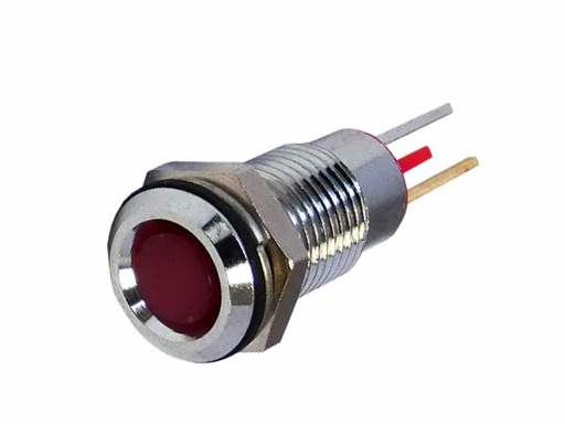 [H62018] LED panel kontrollampe - 2V, Ø8mm, metalhus, Rød