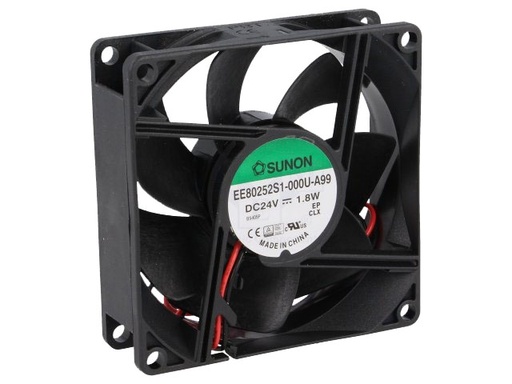 [H16436] DC blæser - 80x80x25mm 24Vdc / 1,8W m. glideleje, 2 ledn.