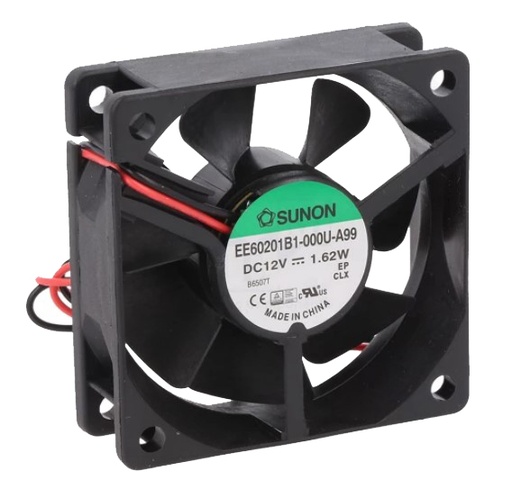 [H62188] DC blæser - 60x60x20mm 12Vdc 1,62W kugleleje, 2 ledn.