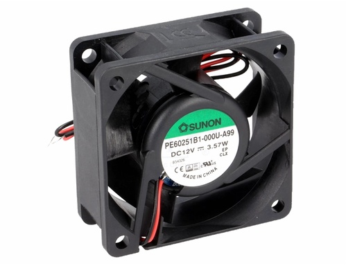 [H61502] DC blæser - 60x60x25mm 12Vdc / 3,57W, kugleleje, 2 ledn.