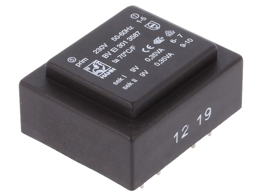[H17354] 230V printtransformator - 0,7VA 2 x 9V / 2 x 39mA