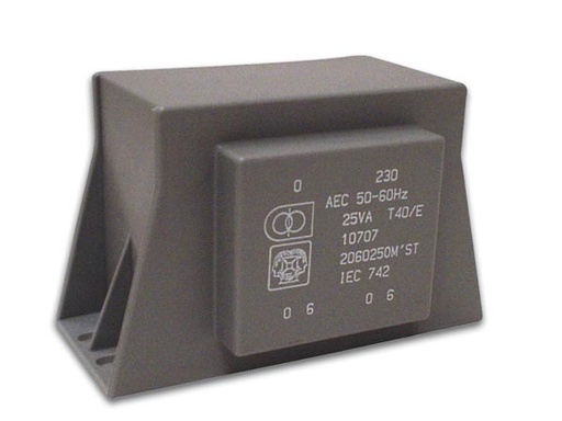 [H17366] 230V printtransformator m.flanger - 25VA 2 x 9V / 2 x 1,398A