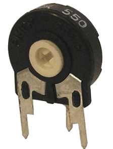 [H25808] Lodret trimmepotmeter - 220kOhm, stor 15mm, spindel (PT15)