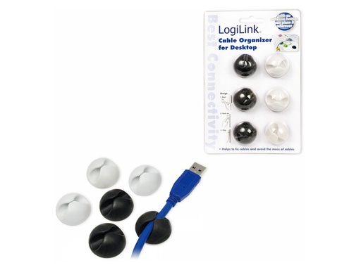 [H49288] Selvklæbende gummi-kabelholdere - Hvid & Sort (6 stk.)