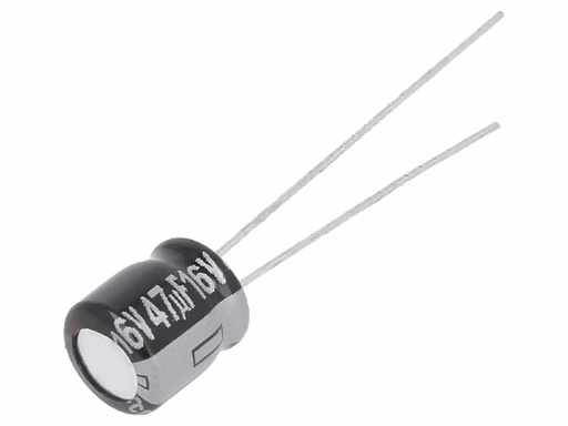 [H62673] 47uF 16V lodret elektrolyt, 6,3x7mm (105°C)