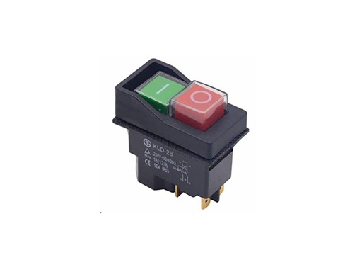 [H19506] Start/stop kontakt - 240V 16A, Rød/grøn 0-I, 4-ben (IP55)