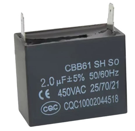 [H50403] CBB61 motor kondensator - 2uF / 450V, ±5%, m. spadestik