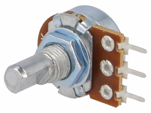 [H62074] Potmeter - 10kOhm mono lin., Ø6mm D-aksel, printben